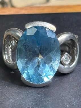Blue Topaz Oval Statement Ring - Sterling Style